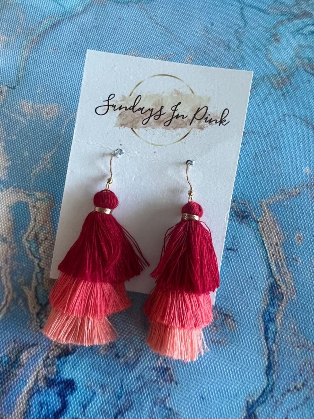SASHA Red Coral Tiered Tassel Earrings NEW